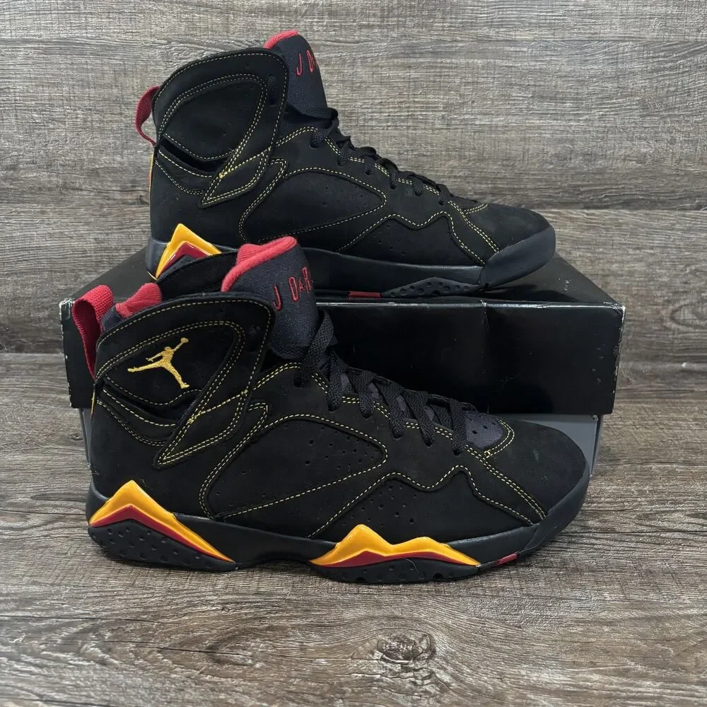 Air Jordan 7 Retro Shoes Men's 10 Black Citrus Varsity Red Suede CU9307-081
